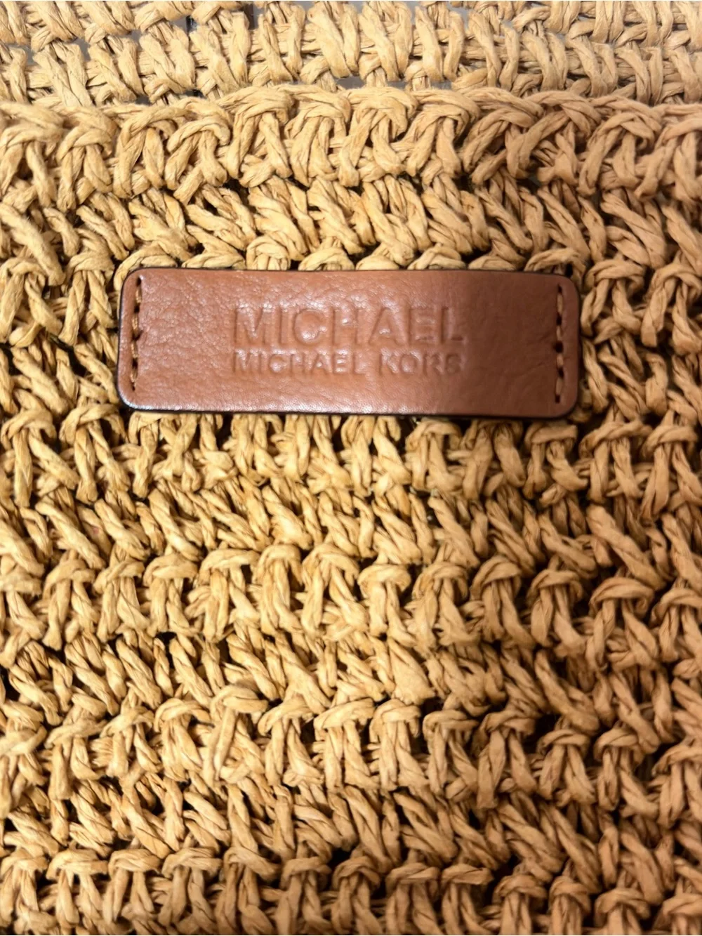 Michael Kors Santorini Studded Woven/Straw Tote w/Brown Leather Straps Like New - Picture 7 of 12